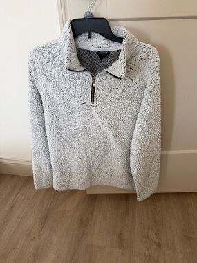 Women’s Light Gray Sherpa Quarter-Zip Pullover Sweater
